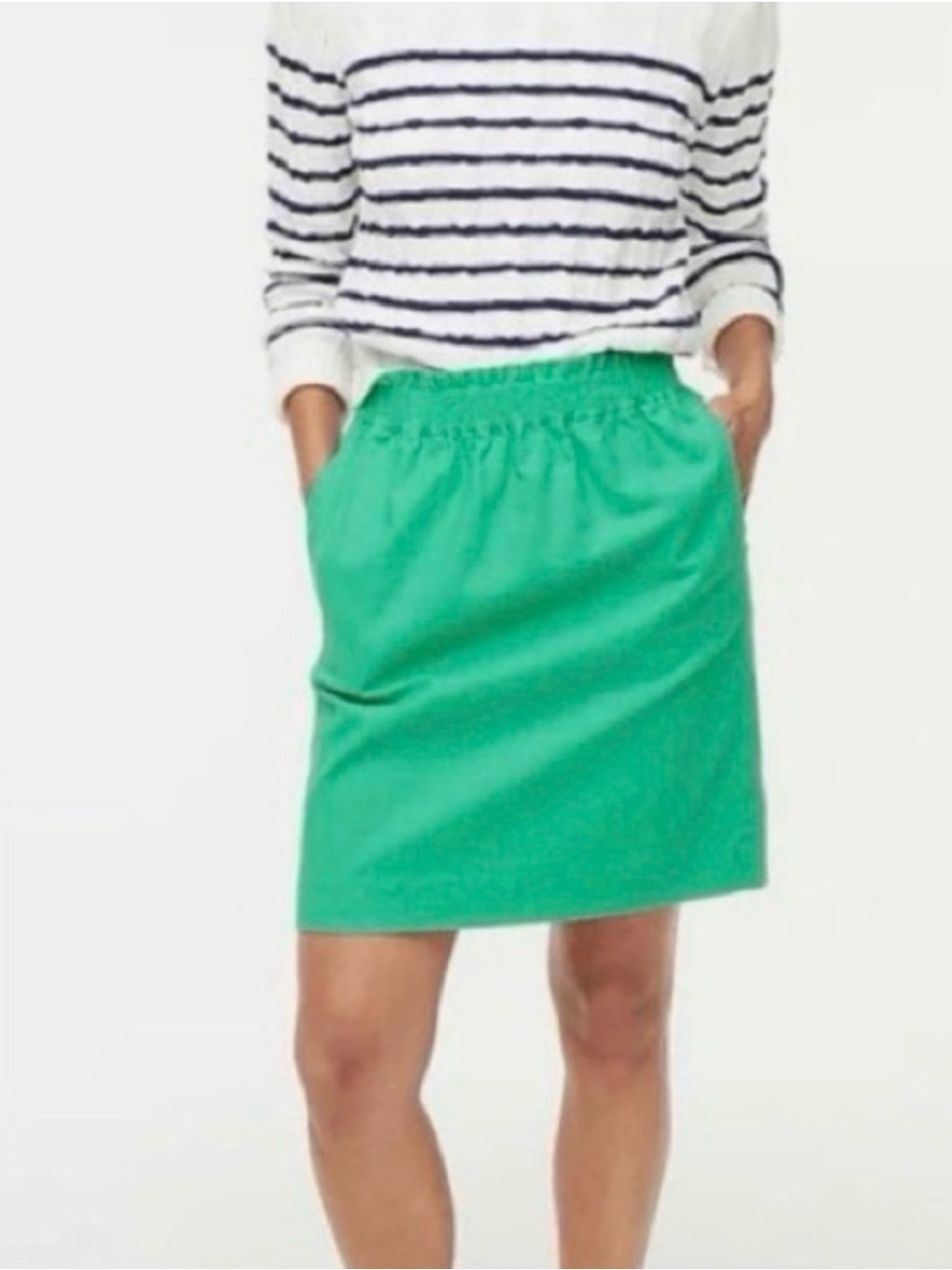 J. Crew Sz 12 Linen City Skirt Kelly Green Elastic Waist Mini Skirt